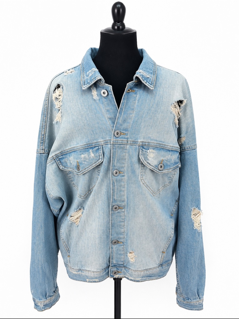 Represent Destroyed Denim Jacket Men’s L Blue Cream Oversized Distressed